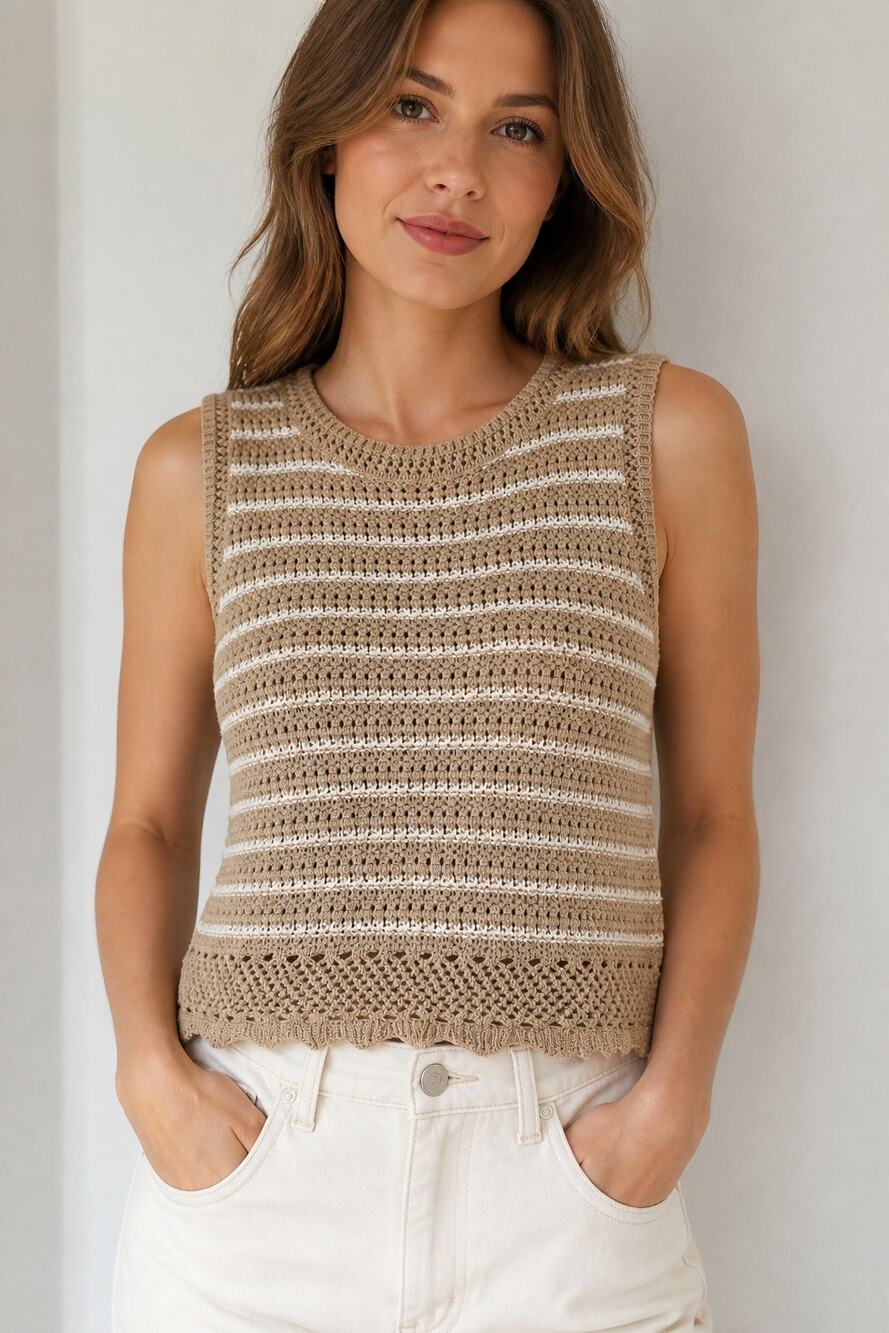 J.Crew Striped Crochet Knit Sleeveless Sweater Vest M